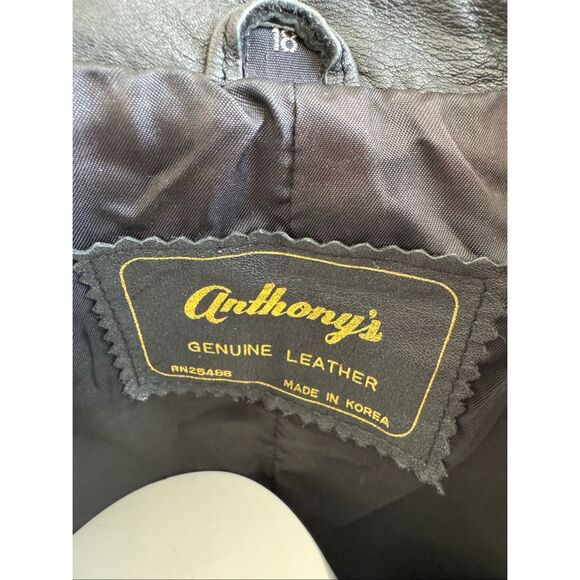 Anthony’s women’s black leather jacket M motorcycle biker 90s trench coat button - Picture 4 of 5